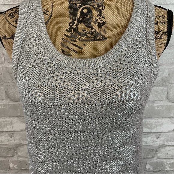 Anthropologie Moth Sana Knit Silver Metallic Sweater Tank - Picture 4 of 7